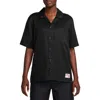 Jordan Embroidered Notched Collar Camp Shirt In Black