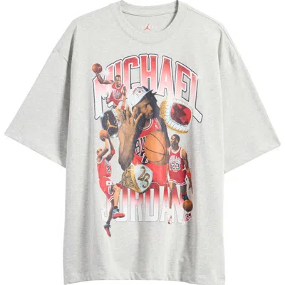 Jordan Essentials Oversize Photo Graphic T-shirt In Grey Heather/varsity Red