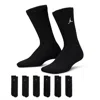 Jordan Everyday Essentials Big Kids' Crew Socks (6 Pairs) In Black