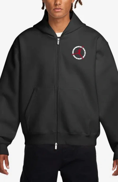 Jordan Flight Club Oversize Fleece Zip Hoodie In Black