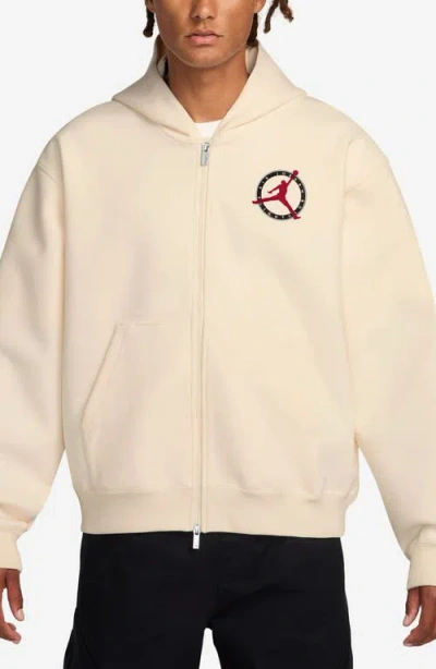Jordan Flight Club Oversize Fleece Zip Hoodie In White