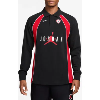 Jordan Flight Long Sleeve Cotton Polo In Black