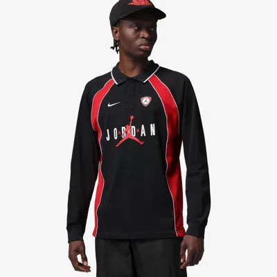 Jordan Flight Long-sleeve Polo Jersey In Black