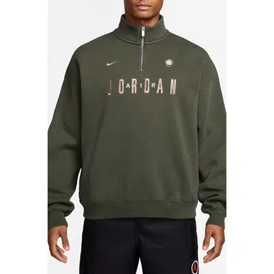 Jordan Flight Oversize Fleece Quarter Zip Pullover In Green