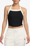 Jordan Flight Poolside Rib Crop Halter Top In Black