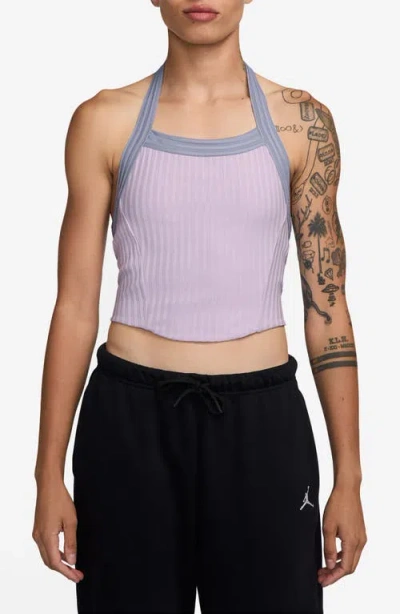 Jordan Flight Poolside Rib Crop Halter Top In Pink