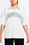 Jordan Flight Short Sleeve Snap-up Shirt In White