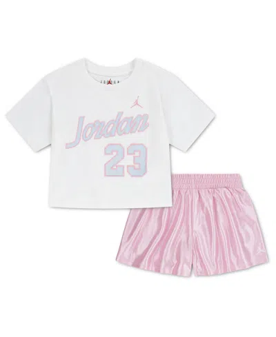 Jordan Kids' Girls' 4t-6x Flowy Durasheen Crewneck T-shirt And Shorts, 2-piece Set In Multi