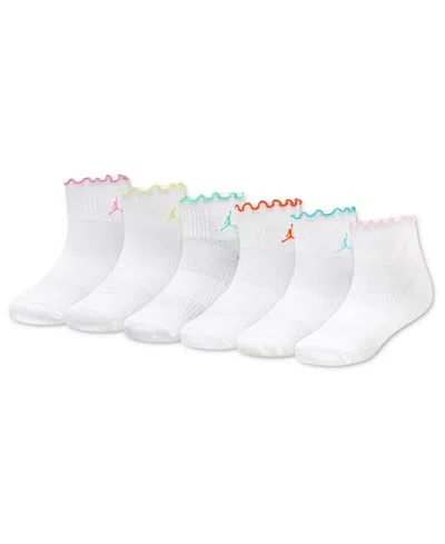 Jordan Kids' Girls' 9-11 Lettuce Edge Ankle Socks, 6-pack In White