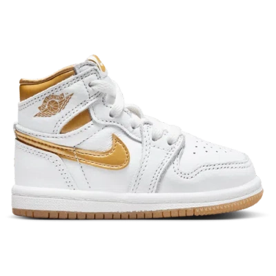 Jordan Kids' Girls  Retro 1 Hi Og Remastered In White/metallic Gold/gum Lt Brown