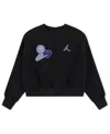Jordan Girls S-xl Fleece Crewneck Ribbed Trim Sweatshirt In Black