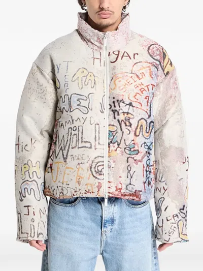 Jordan Graffiti-design Zip-fastening Puffer Jacket In White