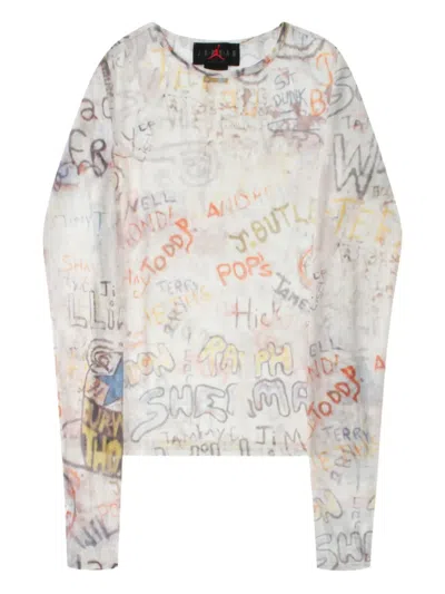 Jordan Graffiti-print Long-sleeve Top In Gray