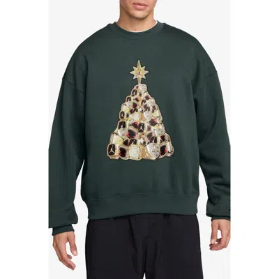 Jordan Mens  Brooklyn Holiday Fleece Crew In Midnight Green/black