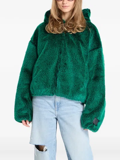 Jordan Hooded Faux Fur Jacket In Green