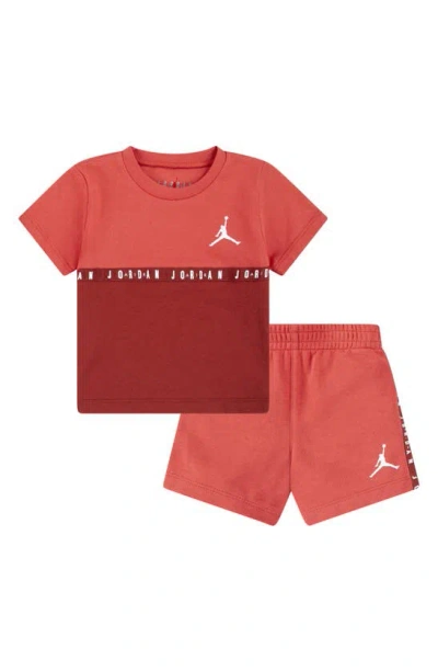 Jordan Babies' Jumpman Blocked Taping French Terry T-shirt & Shorts Set In Lobster