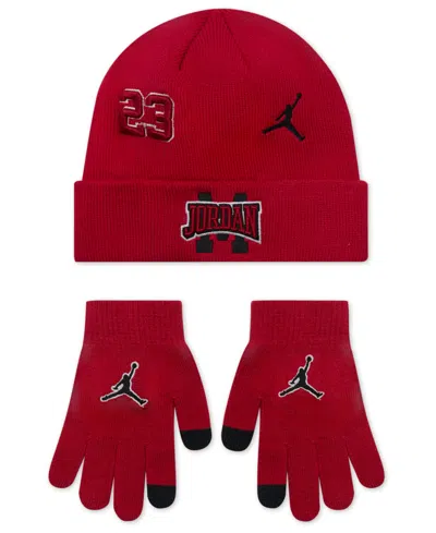Jordan Kids 8-20 2-piece Neutral Patch Beanie And Gloves Set In Red