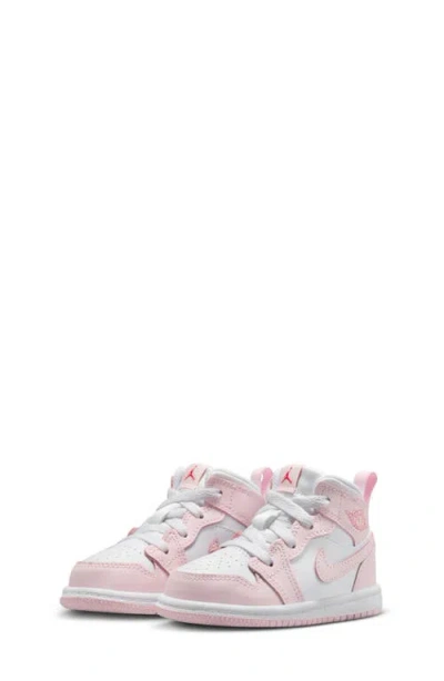 Jordan Kids' Air  1 Mid Sneaker In Pink Foam/white/fire Red