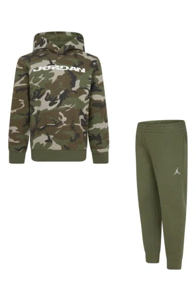 Jordan Kids' Camo Hoodie & Joggers Set In Medium Olive