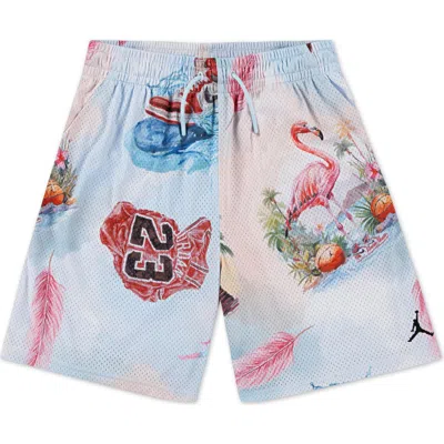 Jordan Kids' Dri-fit Flamingo Print Mesh Shorts In White