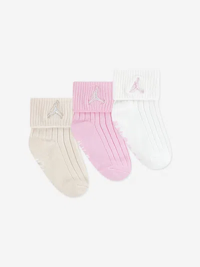 Jordan Kids Essential 3 Pack Ribbed Gripper Socks Set In Pink
