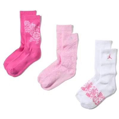 Jordan Kids' Floral Lace Crew Socks (3 Pairs) In Pink