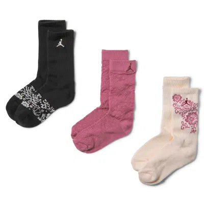 Jordan Kids' Floral Lace Crew Socks (3 Pairs) In White