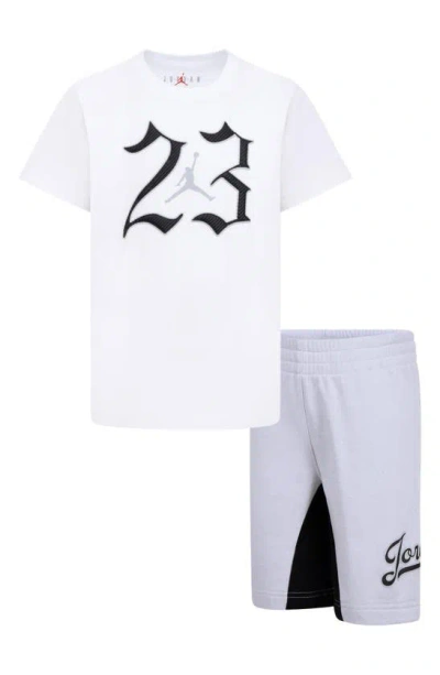 Jordan Kids' Mvp 23 Appliqué T-shirt & Sweat Shorts Set In Pure Platinum Heather