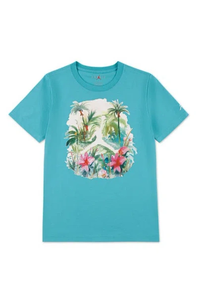 Jordan Kids' Poolside Floral Jumpman Graphic T-shirt In Washed Teal