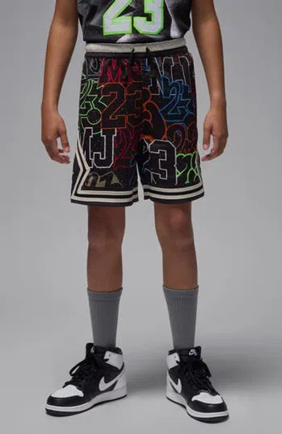 Jordan Kids' Print Dri-fit Mesh Basketball Shorts In Black