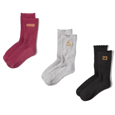 Jordan Kids' Scalloped Edge Crew Socks (3 Pairs) In Multi