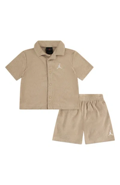 Jordan Babies'  Kids' Terry Cloth Camp Shirt & Shorts Set In Brown