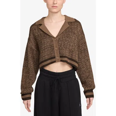 Jordan Knit Crop Cardigan In Brown