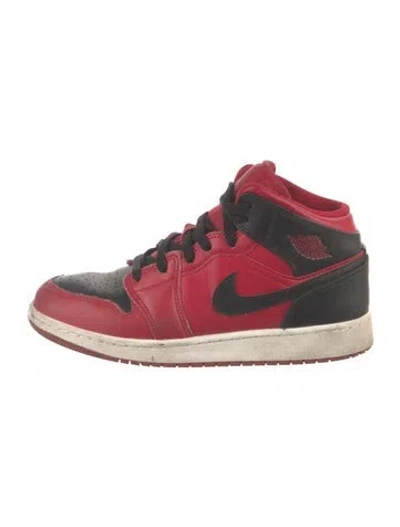 Pre-owned Jordan Leather Athletic Sneakers In Black/red/white