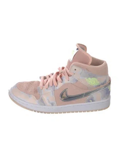 Pre-owned Jordan Leather Camouflage Print Athletic Sneakers In Pink