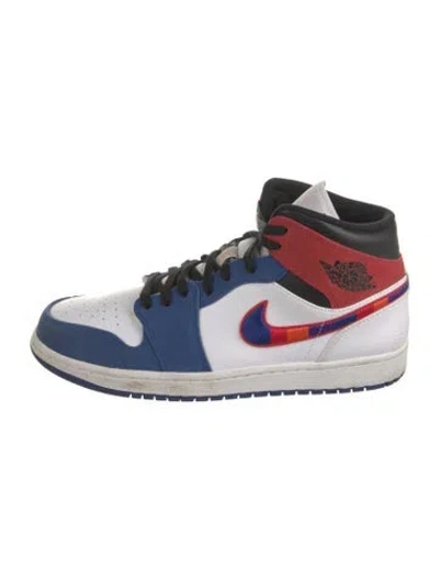 Pre-owned Jordan Leather Colorblock Pattern Athletic Sneakers In Blue