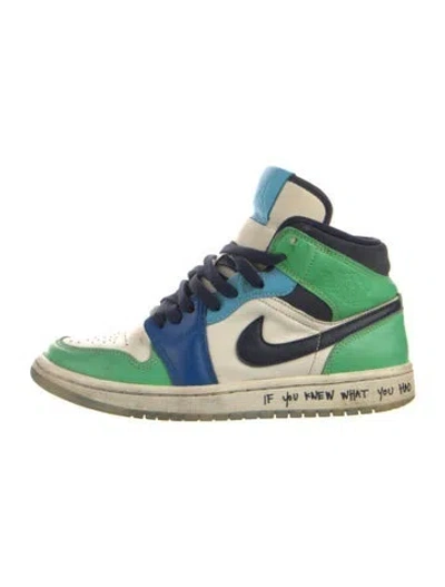 Pre-owned Jordan Leather Colorblock Pattern Athletic Sneakers In Blue