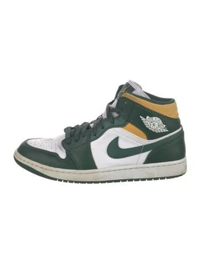 Pre-owned Jordan Leather Colorblock Pattern Sneakers In Green
