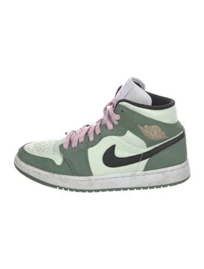 Pre-owned Jordan Leather Colorblock Pattern Sneakers In Green