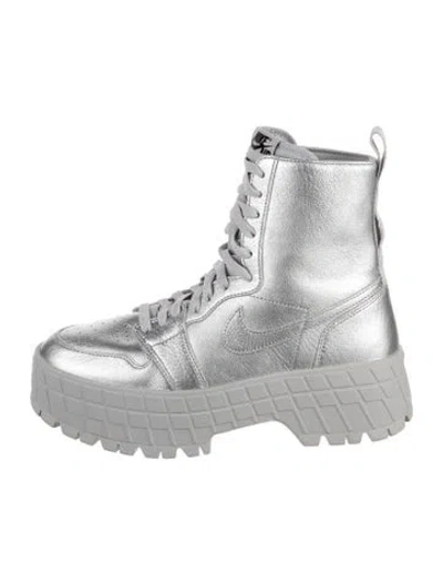 Pre-owned Jordan Leather Combat Boots In Metallic/silver