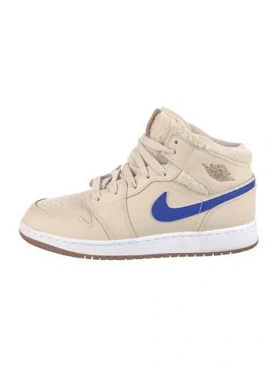 Pre-owned Jordan Leather Fur Trim Athletic Sneakers In Neutral