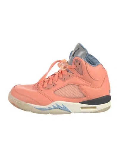 Pre-owned Jordan Leather Graphic Print Athletic Sneakers In Orange