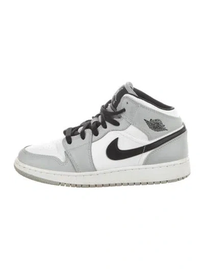 Pre-owned Jordan Kids' Leather High Top Sneakers In Grey/white