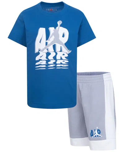 Jordan Kids' Little Boys Galaxy Graphic T-shirt & French Terry Shorts, 2 Piece Set In Wolf Gray