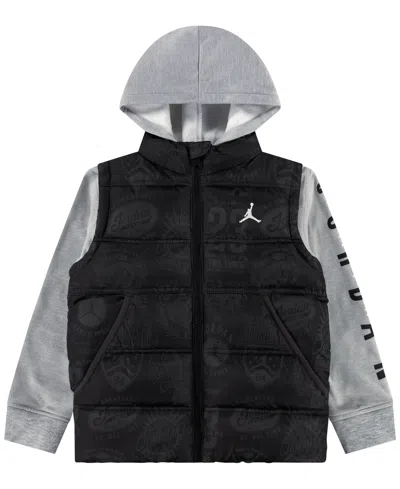 Jordan Kids' Little And Toddler Boys Layered-look Hooded Jacket In Black