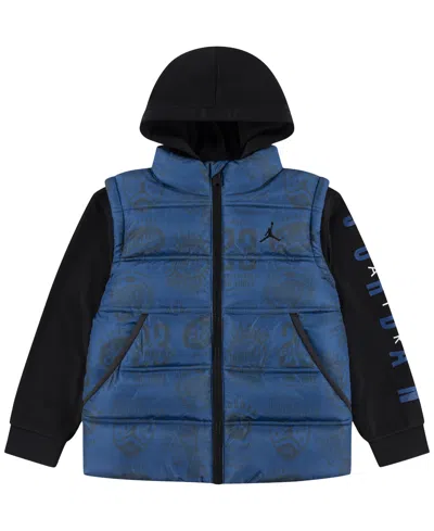 Jordan Kids' Little And Toddler Boys Layered-look Hooded Jacket In Blue