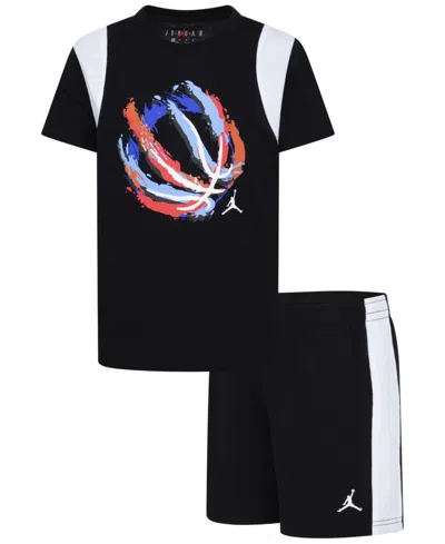 Jordan Kids' Little Boys 2-piece Ball Fire Mixed Shorts And T-shirt Set In Black