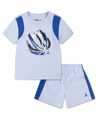 Jordan Kids' Little Boys 2-piece Ball Fire Mixed Shorts And T-shirt Set In Hydrogen Blue