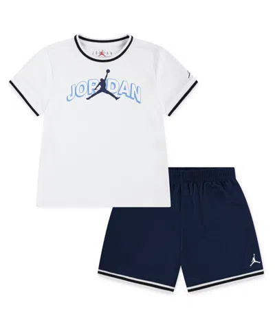 Jordan Kids' Little Boys 2-piece Logo Mesh T-shirt And Shorts Set In Midnight Navy