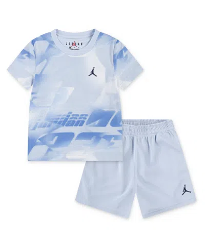 Jordan Kids' Little Boys 2-piece Triple Team Printed T-shirt And Shorts Set In Hydrogen Blue